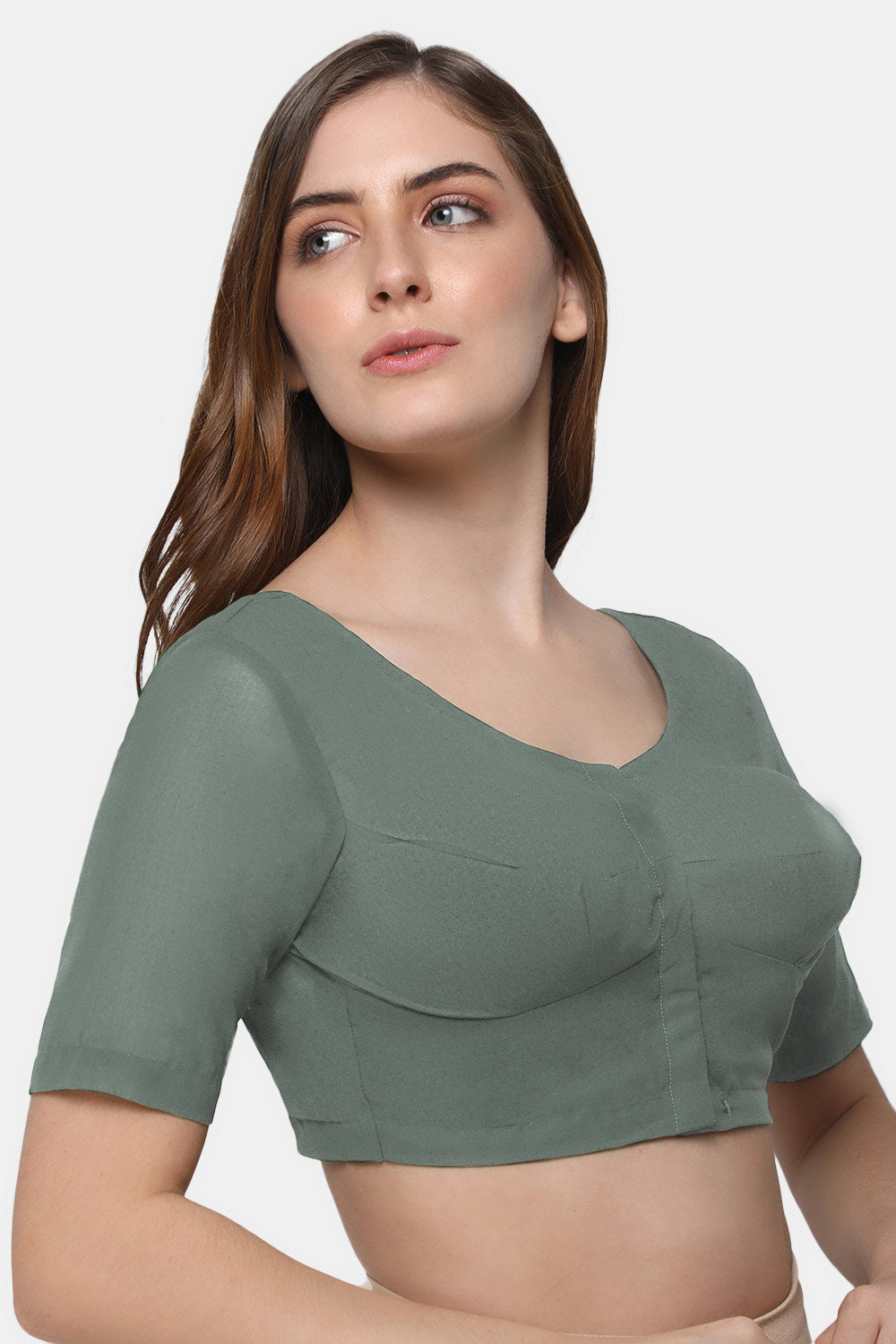 Naidu Hall Women's 2x2 Cotton Saree Blouse | Readymade Round Neck Elbow Sleeve Woven Cotton Blouse | Plain Traditional Blouse for Cotton, Handloom, Linen & Silk Cotton Sarees - RNRE