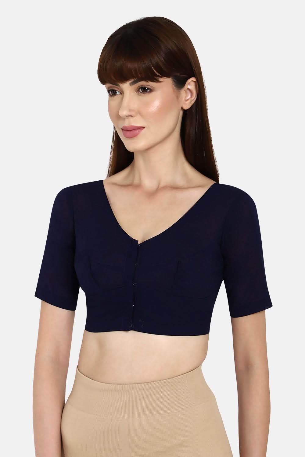 Naidu Hall Round neck long sleeve blouse - Navy Blue - Naidu Hall Family Store