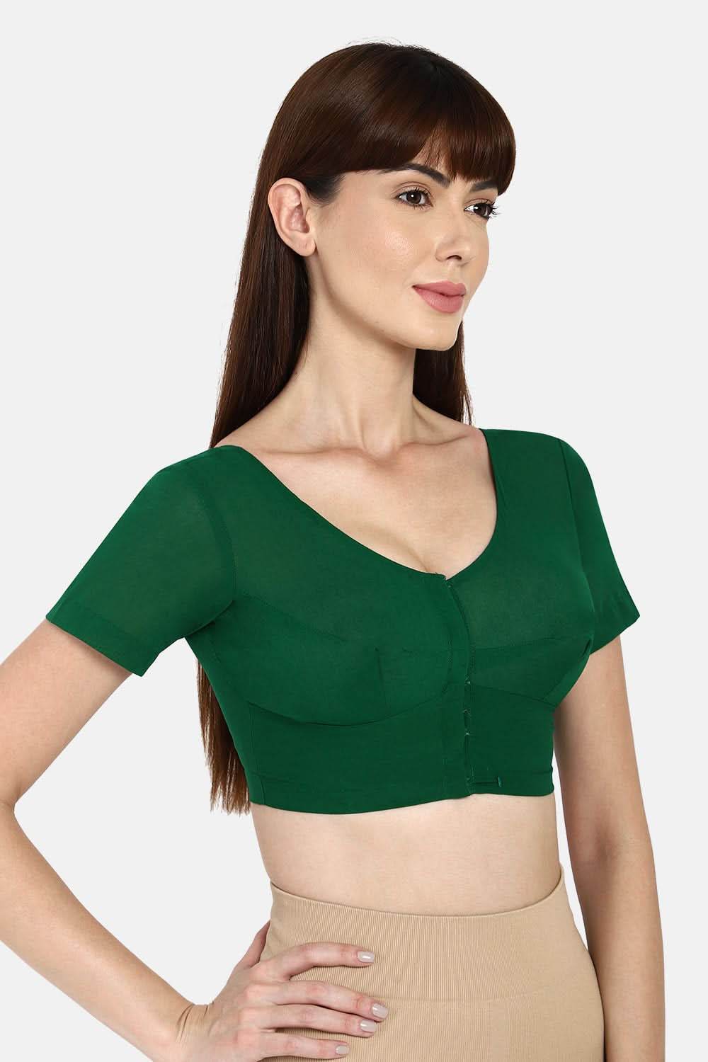 Naidu Hall Round neck short sleeve blouse - Dark Green - Naidu Hall Family Store