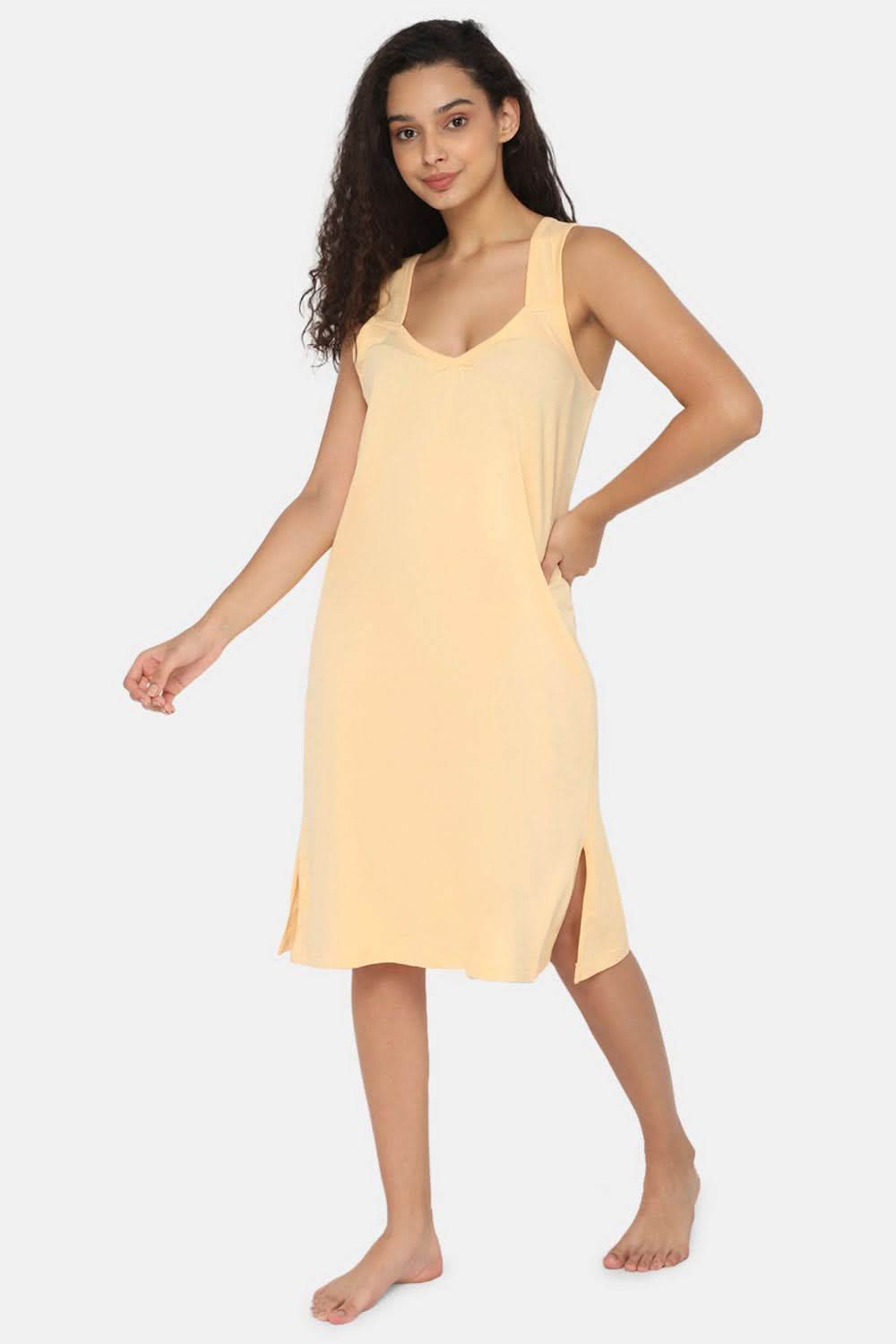 Intimacy Full Coverage Knee-Length Cotton Night Slip | Lightweight & Summer-Friendly Nightwear - Naidu Hall Family Store