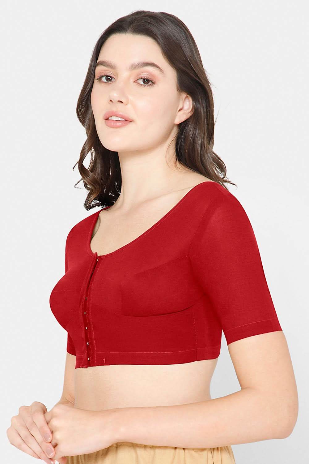 Naidu Hall Round neck short sleeve blouse - Maroon - Naidu Hall Family Store