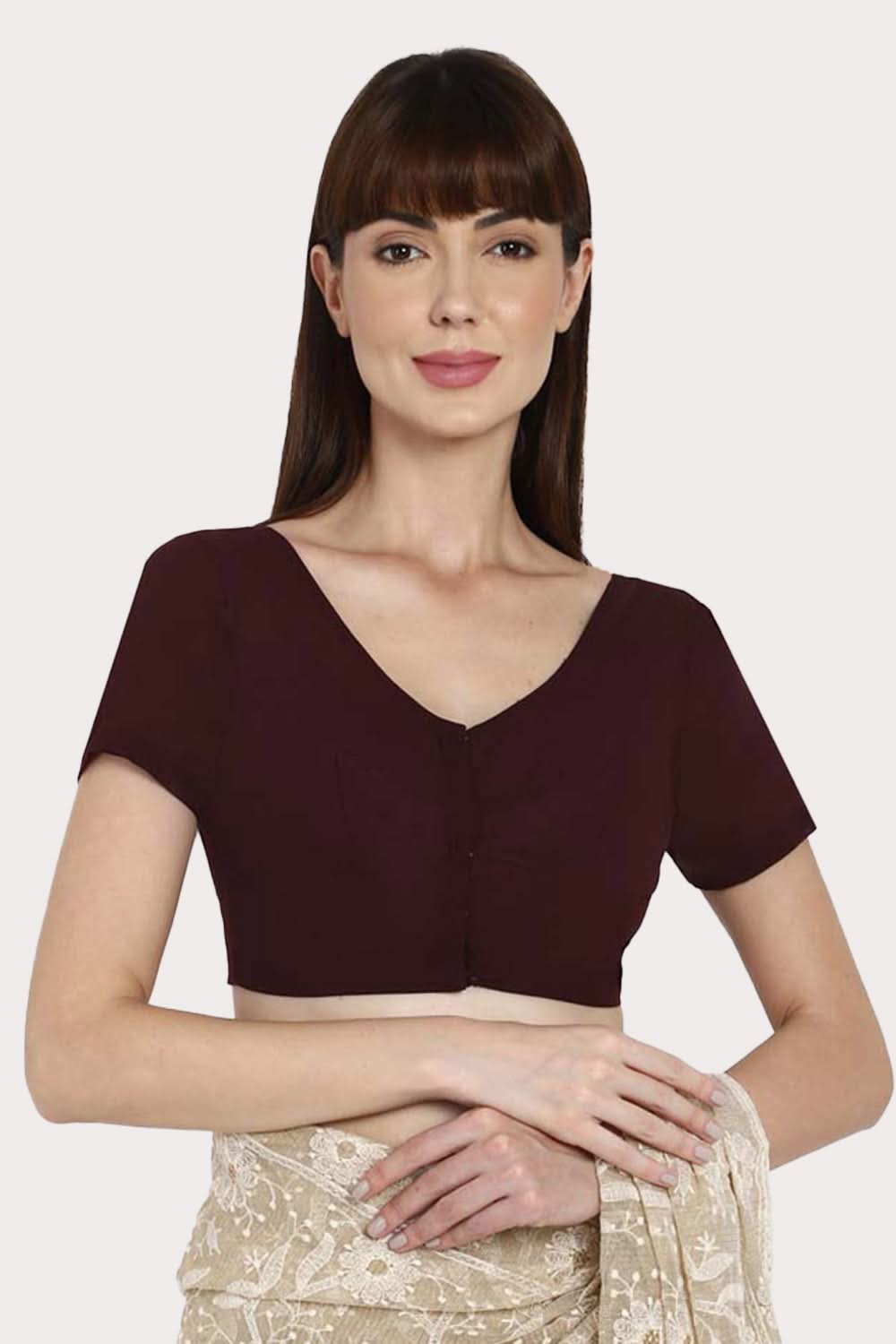 Naidu Hall Round neck short sleeve blouse - Dark Wine