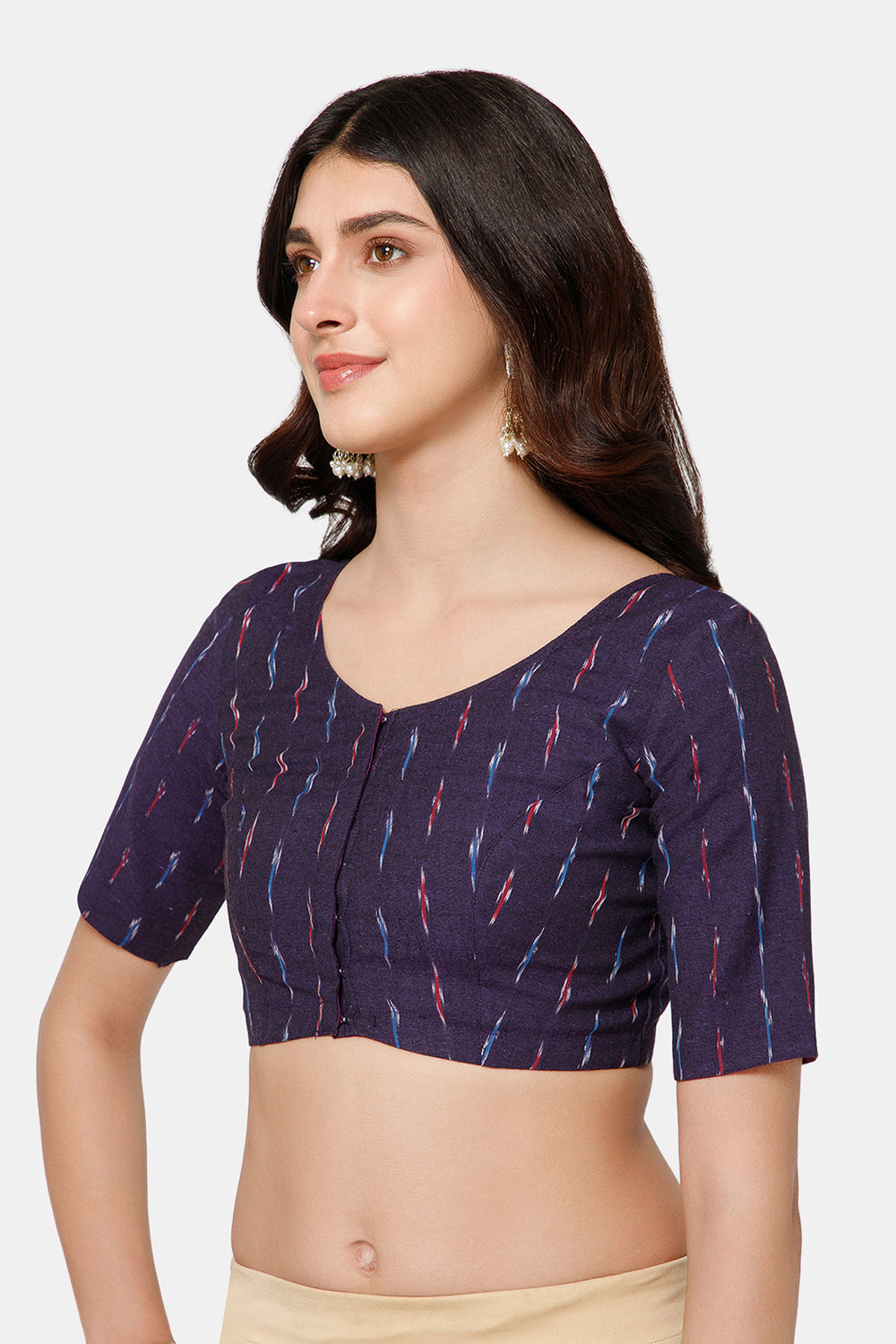 Naidu Hall Women’s Princess Cut Printed Readymade Saree Blouse U-Neck Front Open with Elbow Sleeves & Princess Cut | Elegant Everyday & Ethnic Wear - BU17