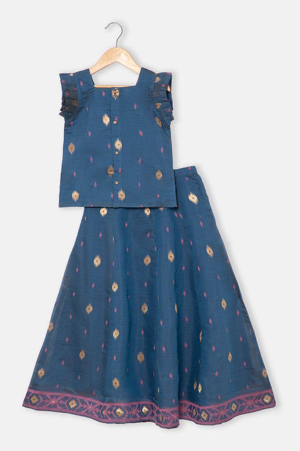 Chittythalli Traditional Girls Pavadai Set Three-Pointed Neck Blouse with Flared Skirt - Blue - PS87 - Naidu Hall Family Store