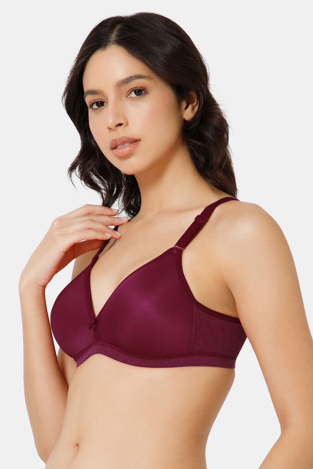 Side View of Nova T-Shirt Bra in Wine Providing Supportive and Comfortable Fit