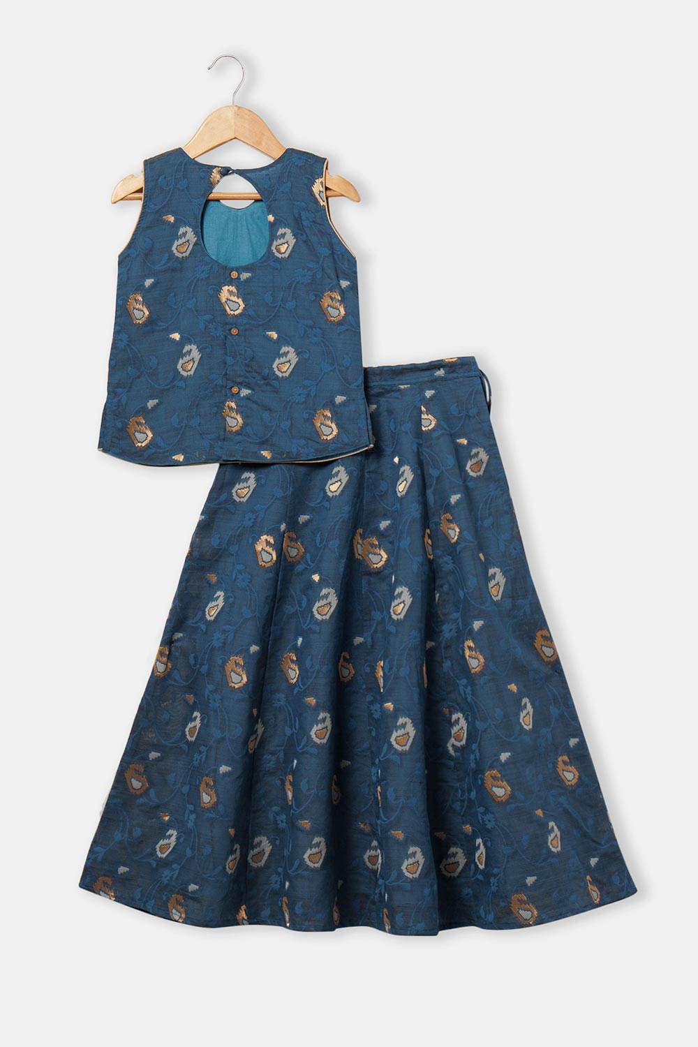 Chittythalli Girls’ Ethnic Pavadai Set – Sleeveless V-Neck Top with Flared Kali Skirt & Tassel Detailing - Navy Blue - PS60 - Naidu Hall Family Store