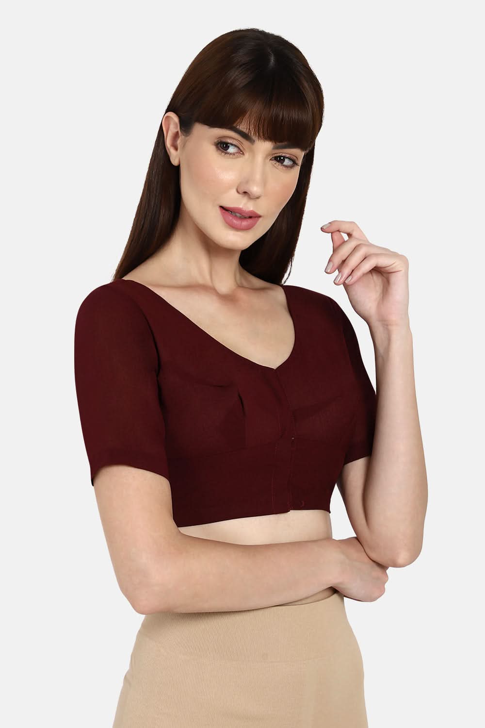 Naidu Hall Round neck long sleeve blouse - Dark Maroon