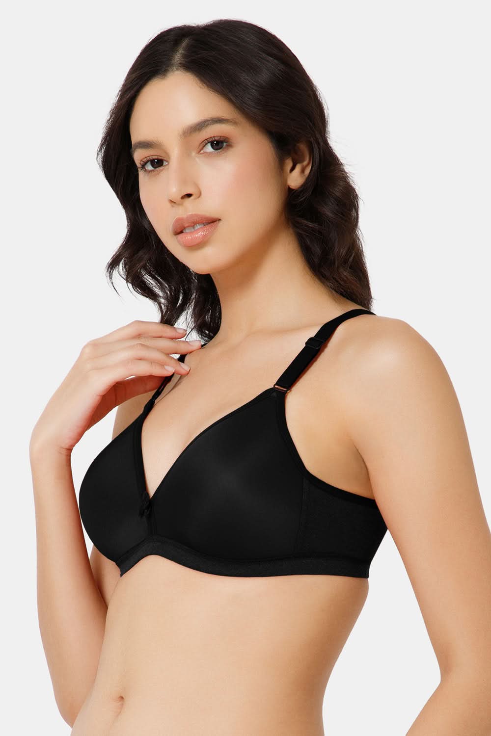 Side View of Black Nova Everyday T-Shirt Bra with Seamless Finish