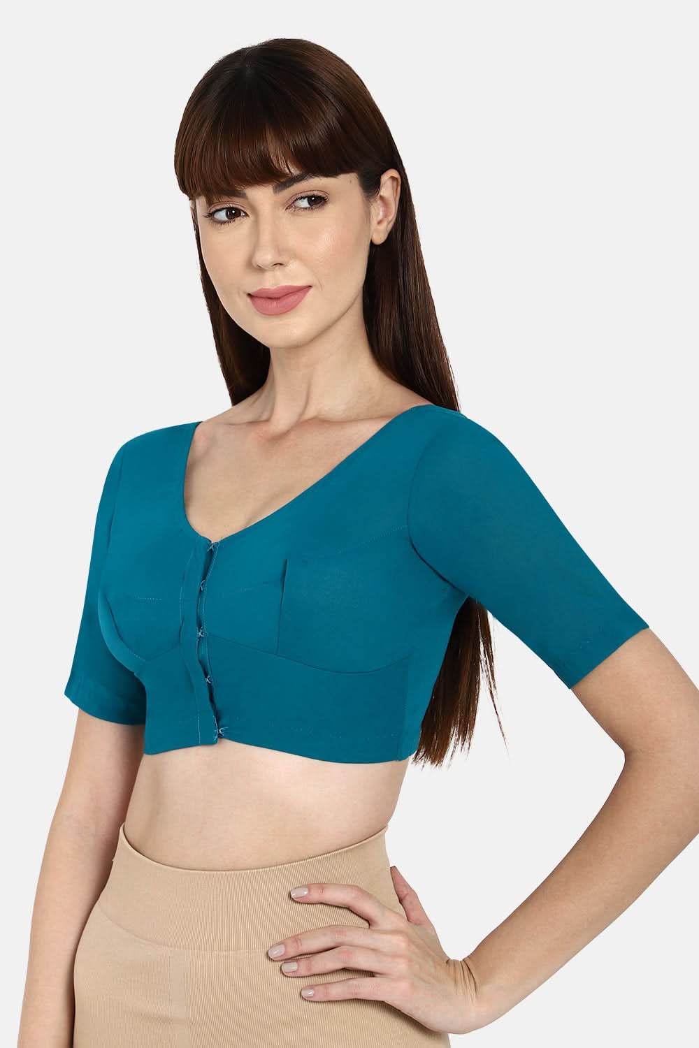Naidu Hall Round neck long sleeve blouse - Teal Blue - Naidu Hall Family Store