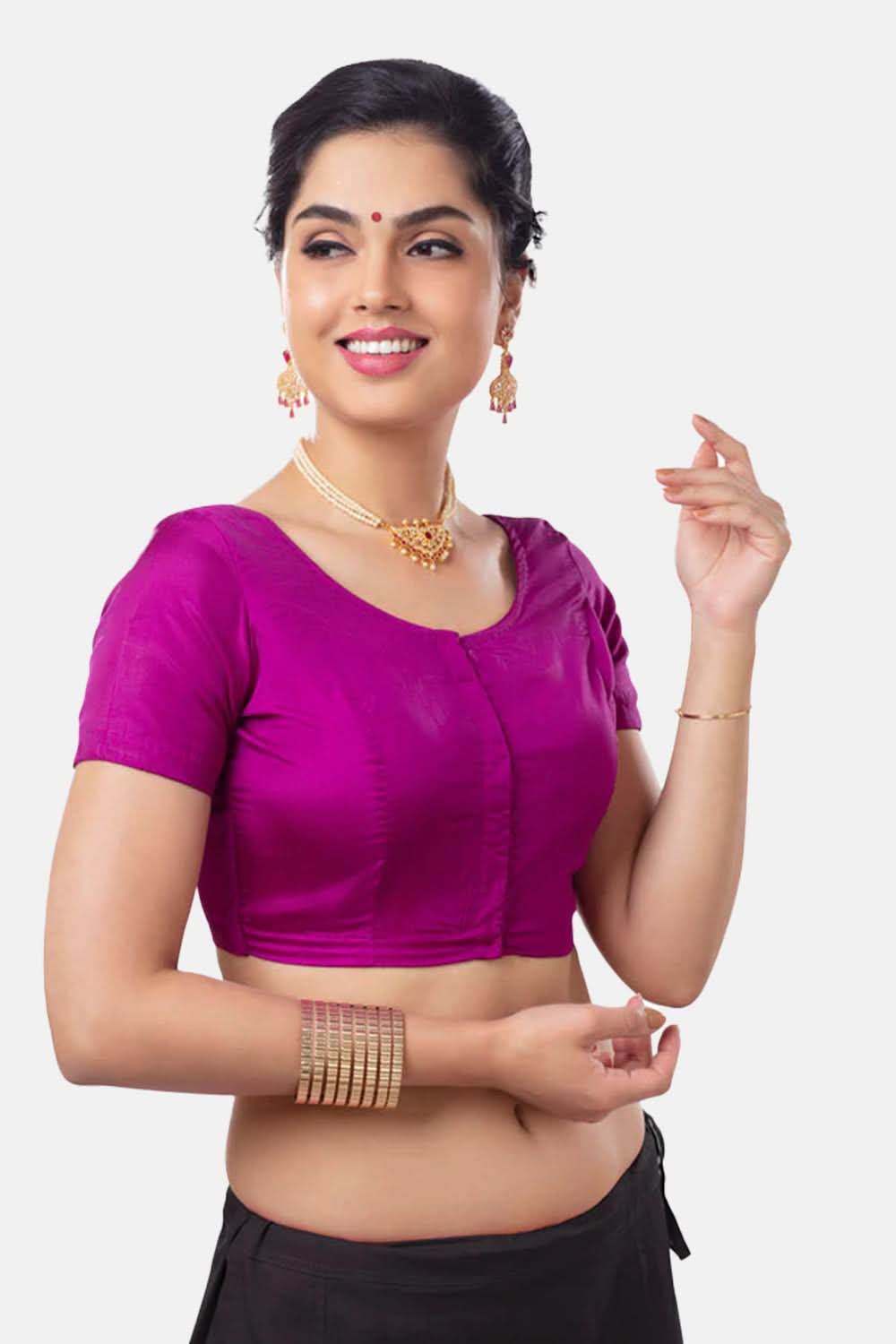 Naidu Hall Princess Cut Short Sleeve Front Open Silk Cotton Blouse - Naidu Hall Family Store