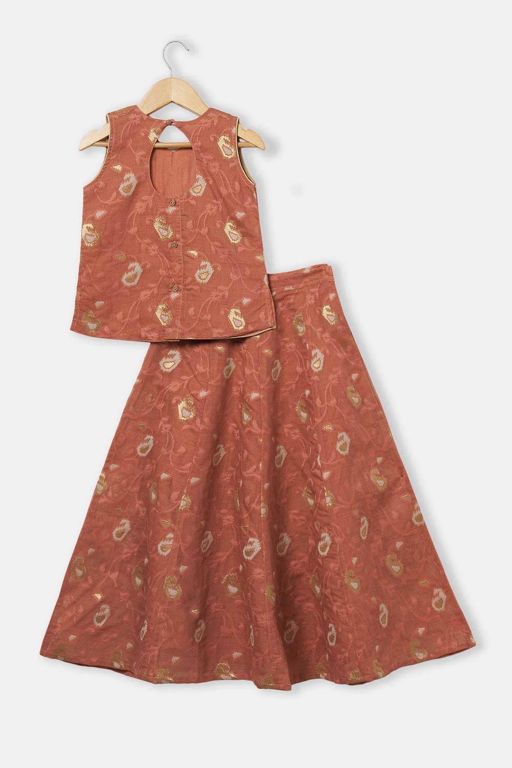 Chittythalli Girls’ Ethnic Pavadai Set – Sleeveless V-Neck Top with Flared Kali Skirt & Tassel Detailing - Peach - PS60 - Naidu Hall Family Store