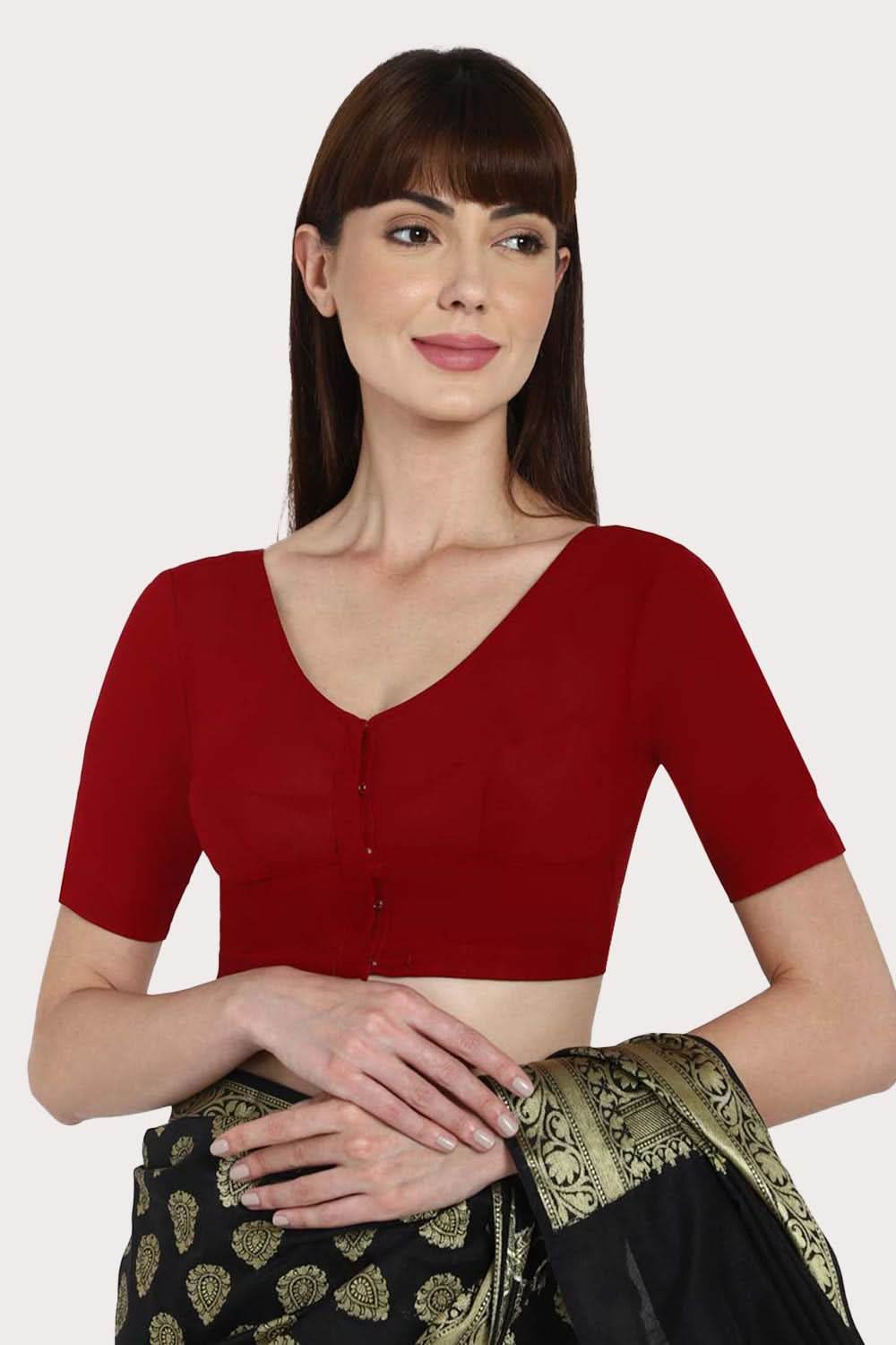 Naidu Hall Round neck long sleeve blouse - Maroon - Naidu Hall Family Store