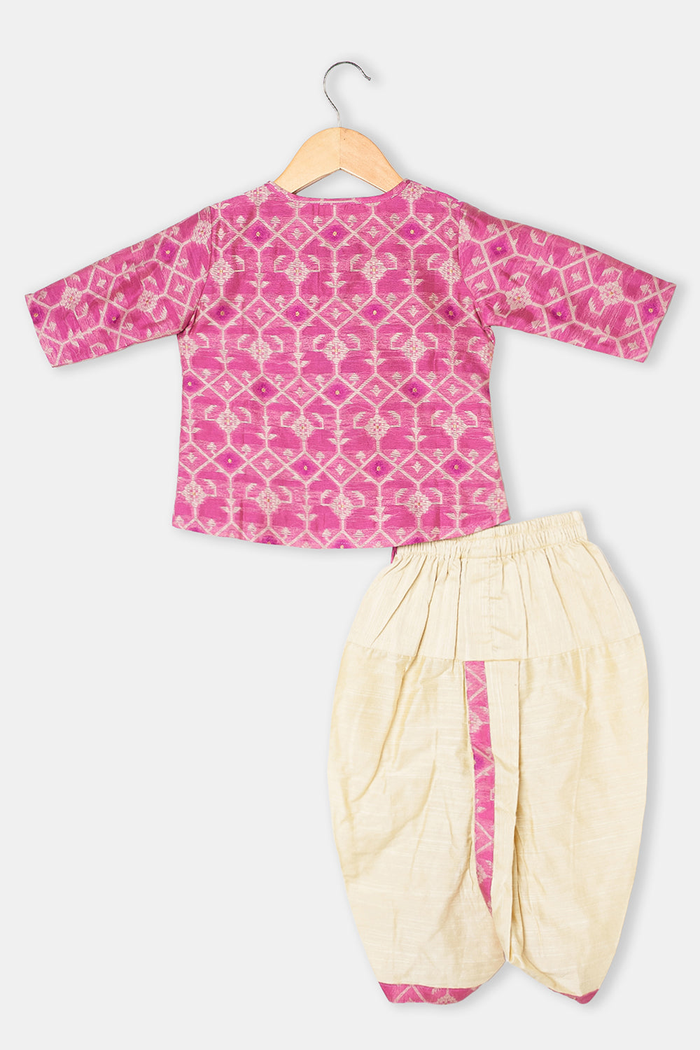 Navkrish Boys Cotton Kurta Dhoti Set – Jamdhani Traditional Wear - Pink - KD05
