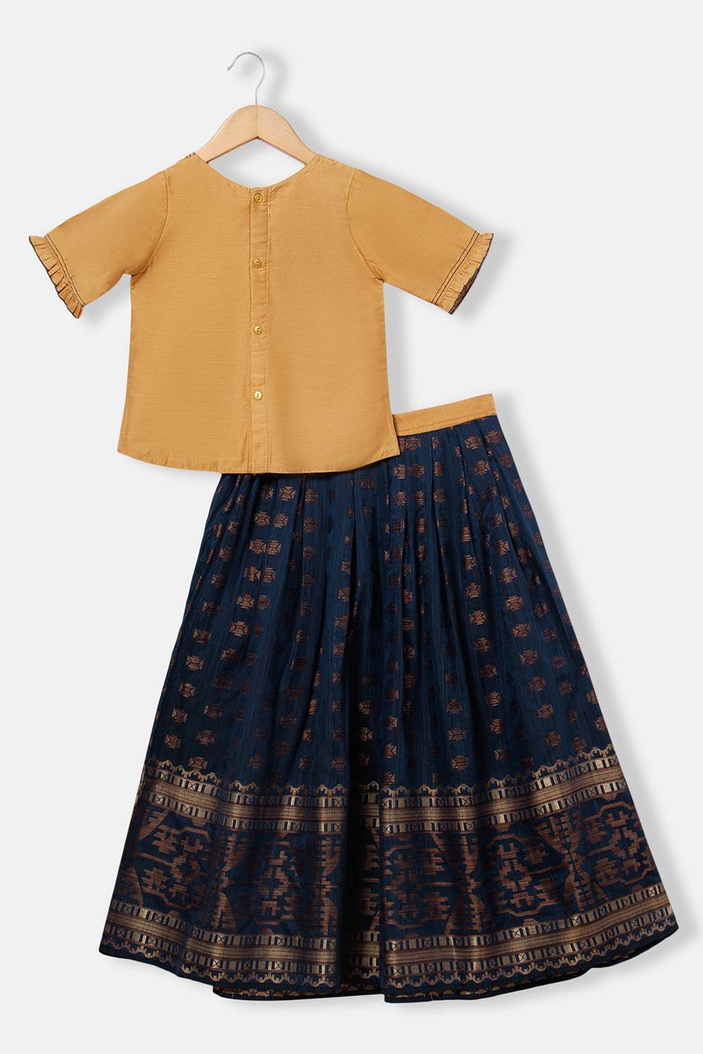 Chittythalli Girl's Pavadai Set – Sweetheart Neck Top with Ruffle Sleeves & Knife-Pleated Skirt - Blue - PS75 - Naidu Hall Family Store