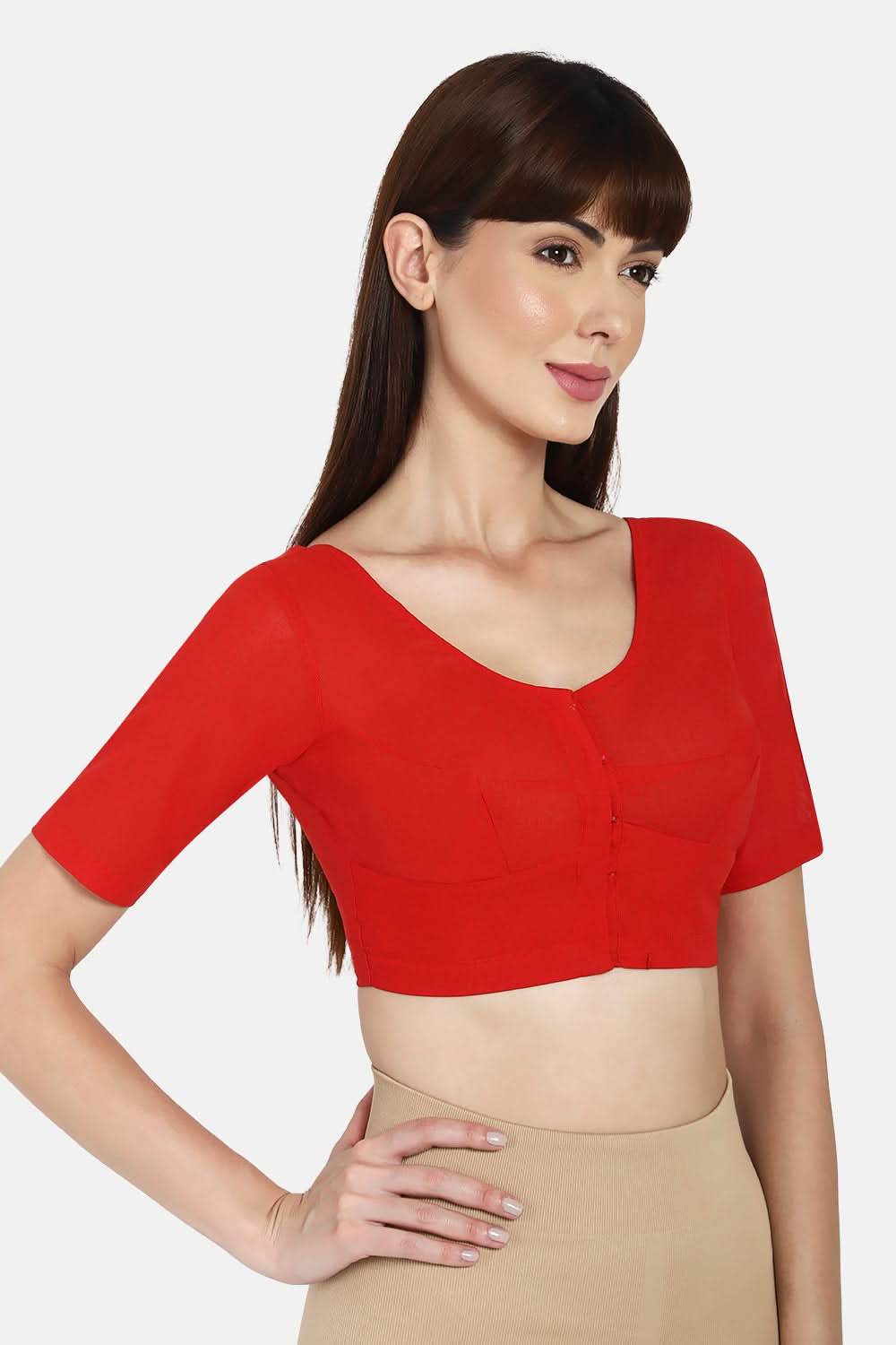 Naidu Hall Round neck long sleeve blouse - Red - Naidu Hall Family Store