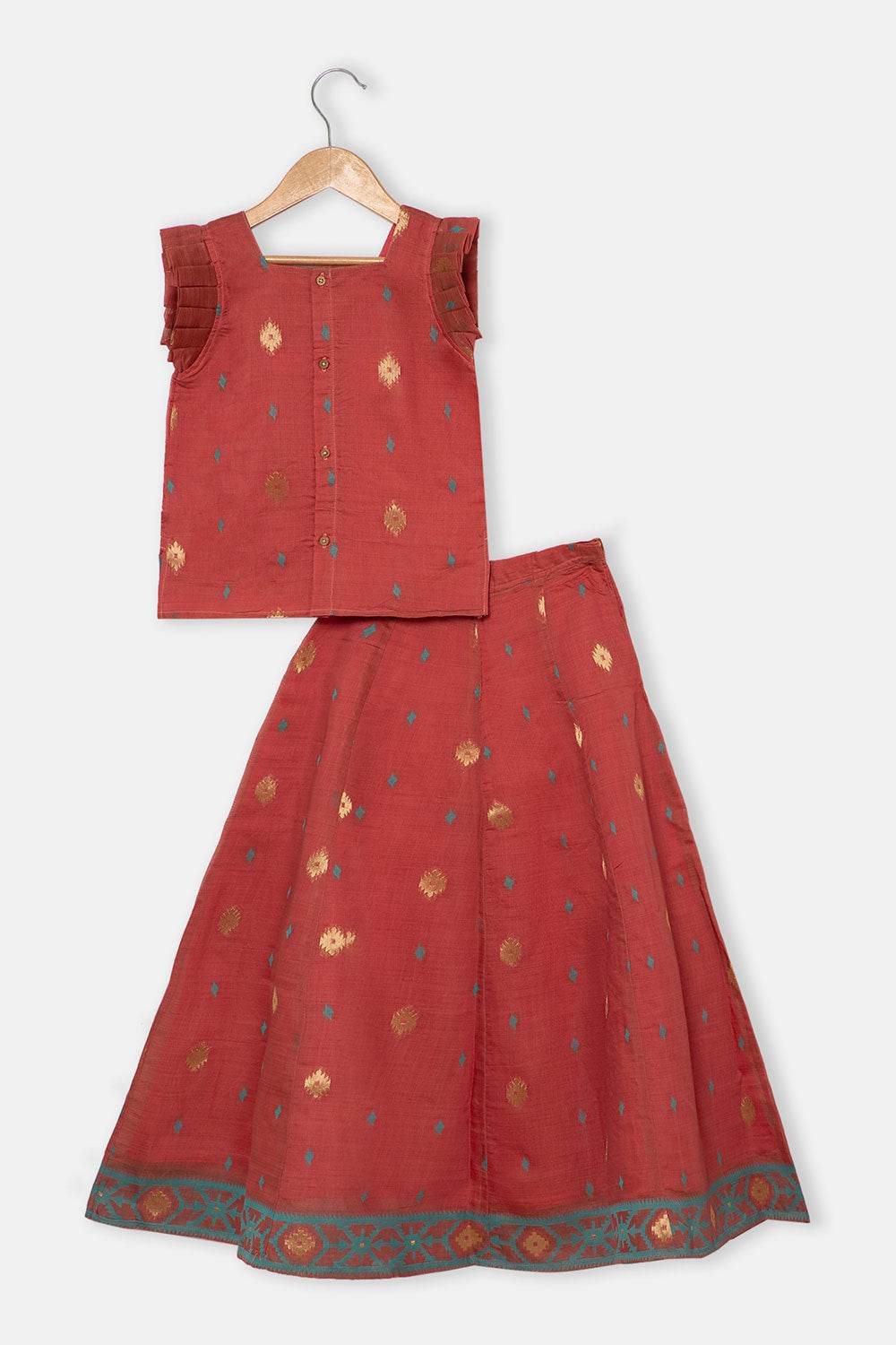 Chittythalli Traditional Girls Pavadai Set Three-Pointed Neck Blouse with Flared Skirt - Peach - PS87 - Naidu Hall Family Store