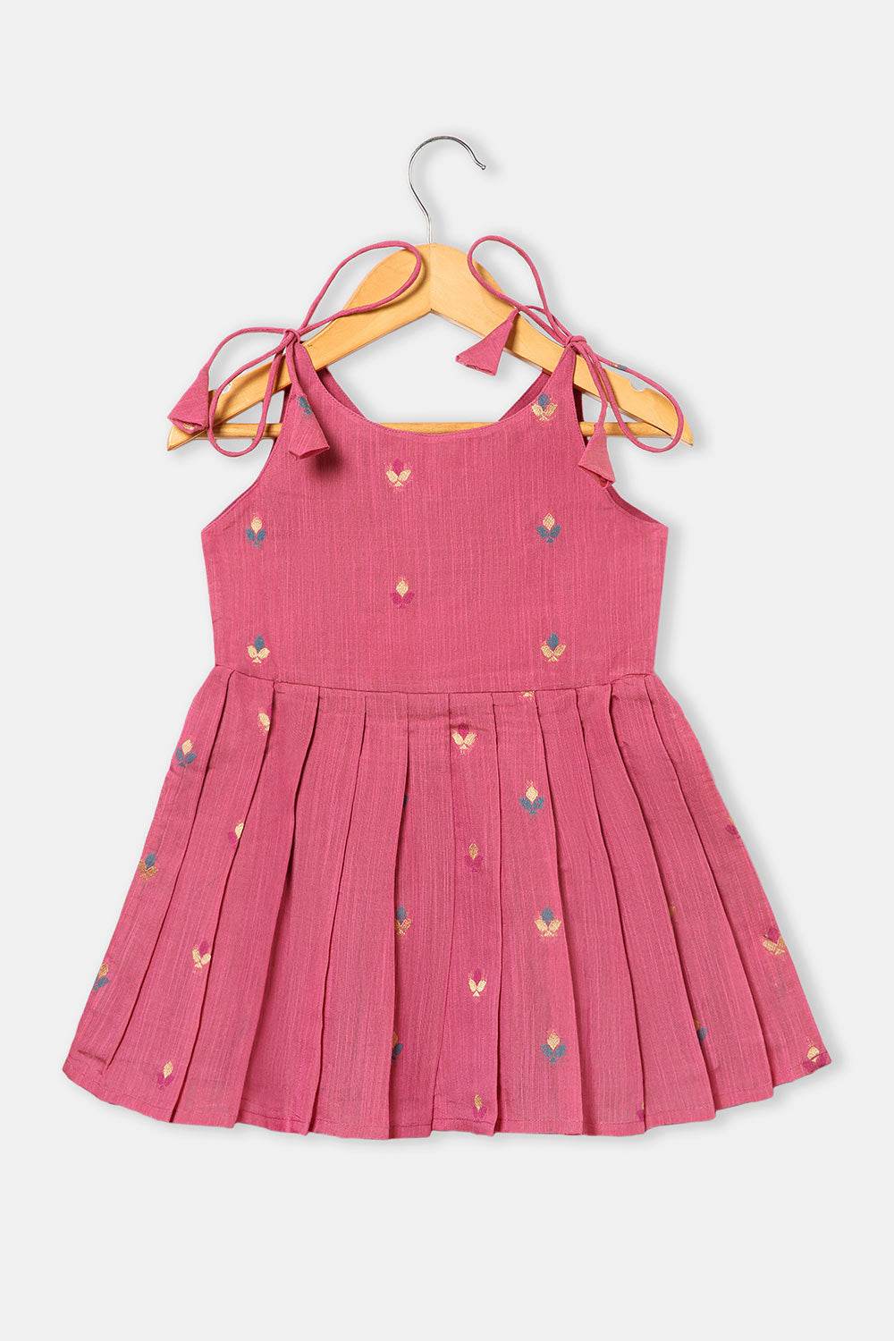 Chittythalli Girls’ Ethnic Frock – Angarkha Cut Top with Chain Stitch Embroidery & Knife Pleated Skirt - Pink - FR39 - Naidu Hall Family Store