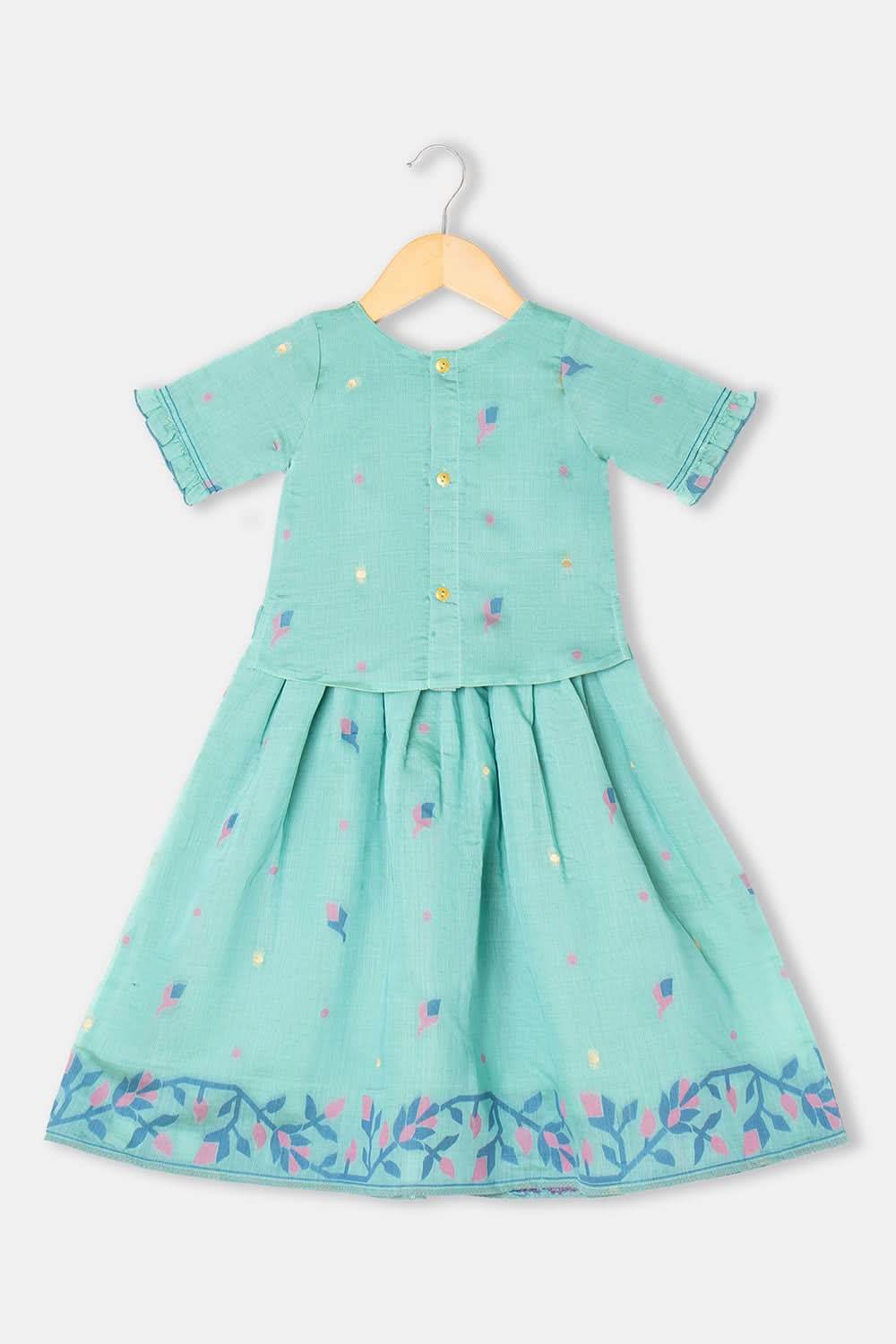 Chittythalli Girls Pavadai Set Cotton Blend with Sweetheart Neckline & Box Pleat Skirt- Sky Blue - PS75 - Naidu Hall Family Store