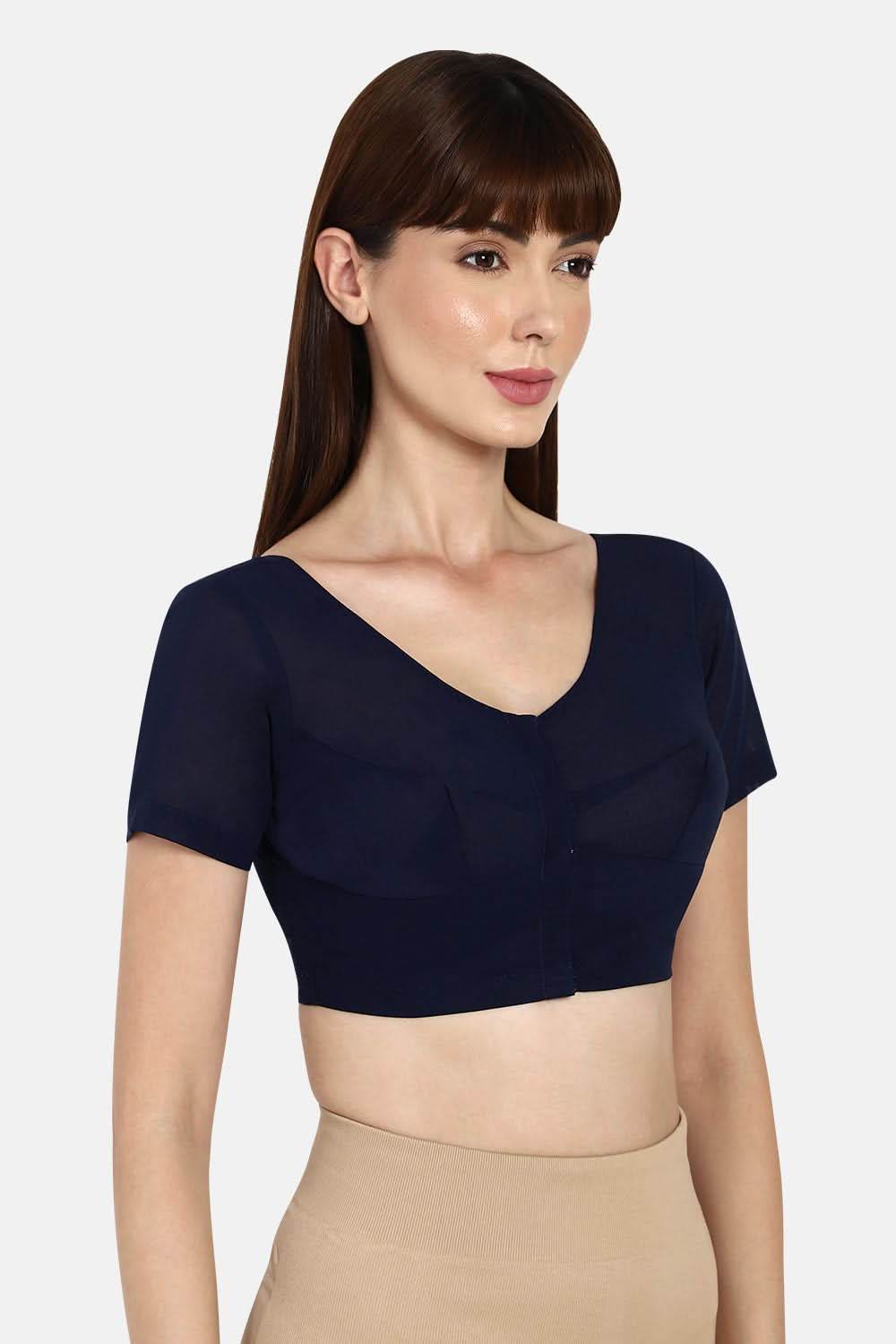 Naidu Hall Round neck short sleeve blouse - Navy Blue - Naidu Hall Family Store