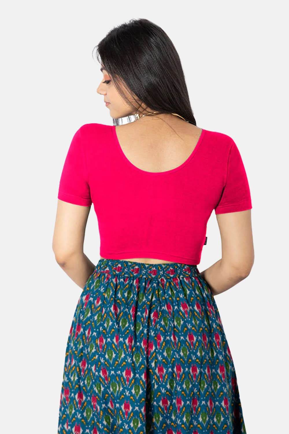 Naidu Hall Knitted Blouse With Round Neck Princess Cut Short Sleeve - Fuschia - Naidu Hall Family Store