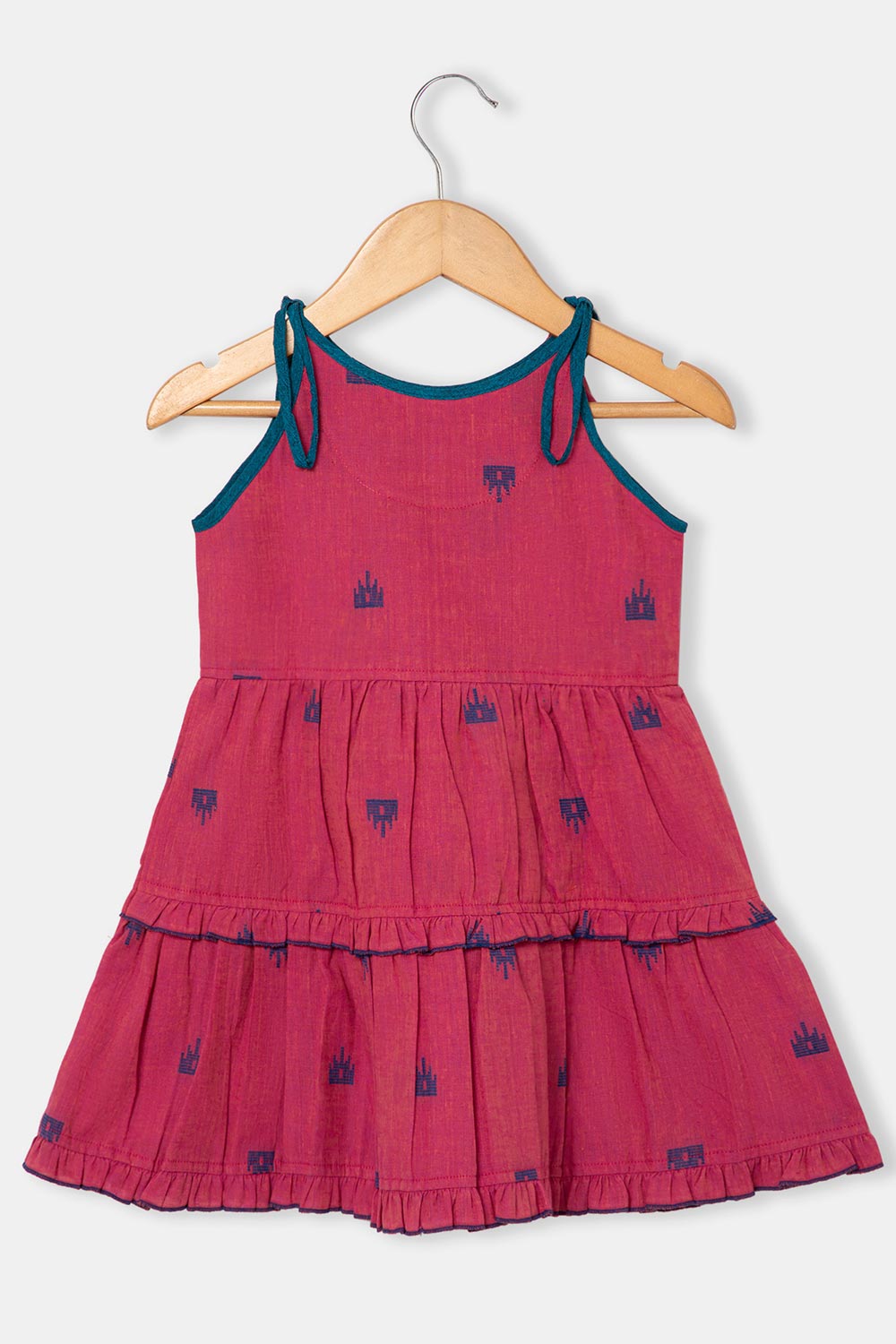 Chittythalli Girls Ethnic Layered Frock with Ruffles & Tassels – Handloom Butta Dress - Purple - FR24