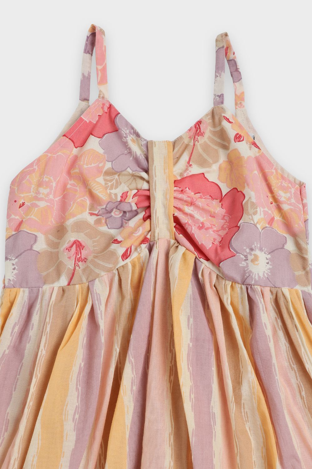 Chittythalli Girls Ethnic Summer Frock | Jaipur Printed Cotton Toddler Dress with Front Gathered Bow Top | Smocked Back | Woven Regular Fit Kids Dress - FR46