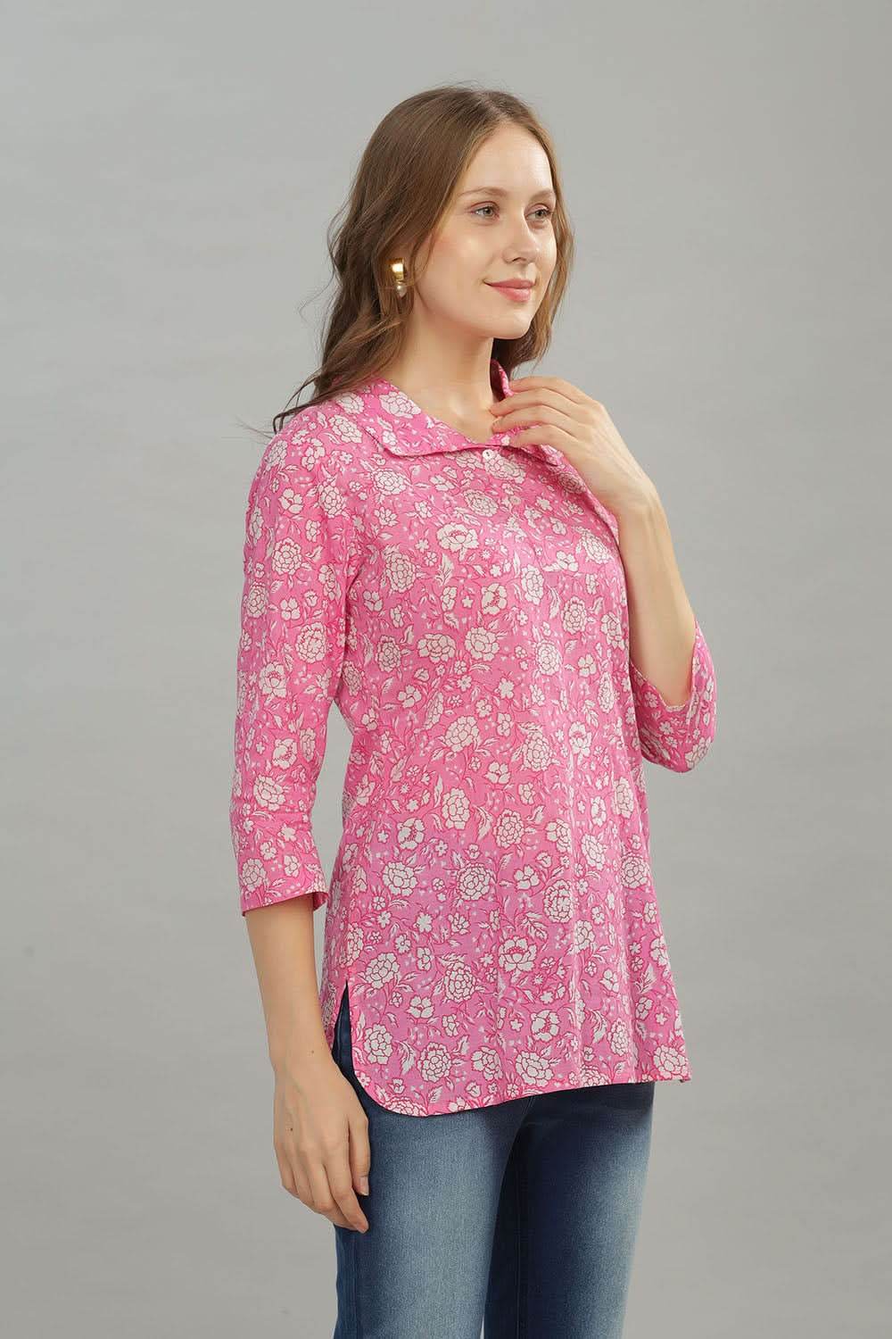 Mythri Women Short Kurta with 3/4th Sleeves - Pink - TO02 - Naidu Hall Family Store