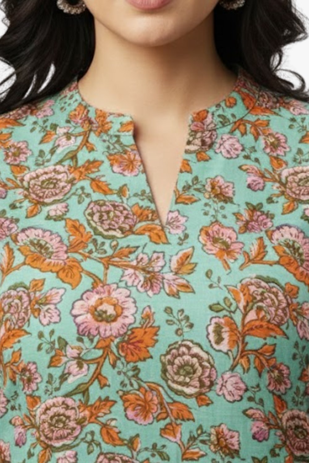 Mythri Women’s Cotton Straight Kurtha for Women – Mandarin Collar & 3/4th Sleeves Daily Wear Kurta - Teal - C305