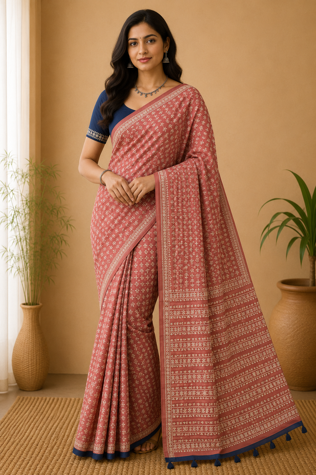 Women's Pure Cotton Jaipur Print Saree with Blouse | Soft Cotton Printed Saree for Women | Traditional, Casual & Festive Ethnic Wear - Peach - 1876