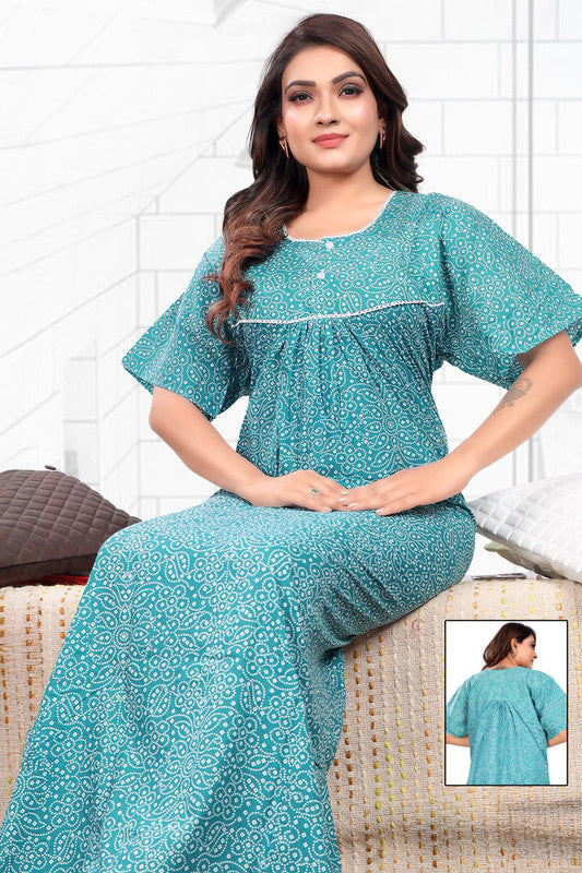 Women's Nighty | Soft Blended Fabric Comfortable Nightwear & Stylish Sleepwear - Teal - 3117