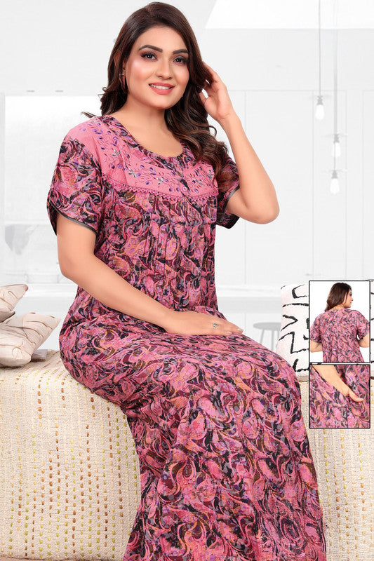 Women's Nighty | Soft Blended Fabric Comfortable Nightwear & Stylish Sleepwear - Pink - 3171