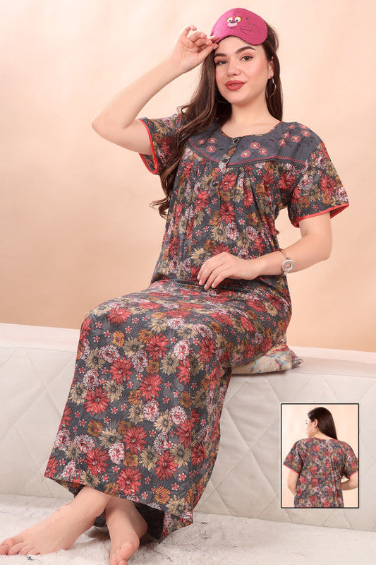 Women's Nighty | Soft Blended Fabric Comfortable Nightwear & Stylish Sleepwear - Rust - 3180