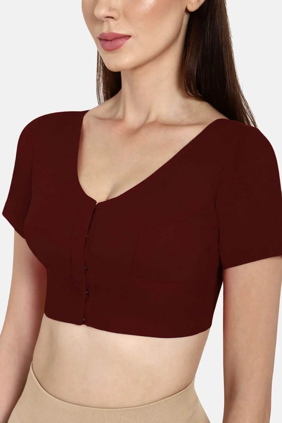 Naidu Hall Round neck Silk Cotton short sleeve blouse - Brown - Naidu Hall Family Store