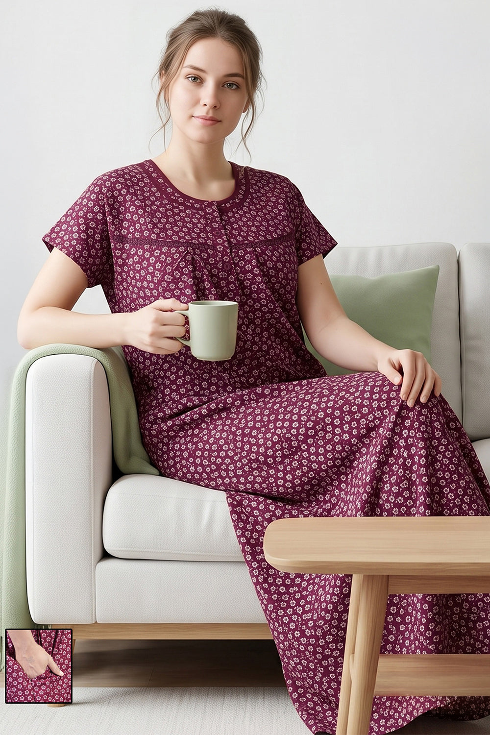 Women’s Cotton Nighty | Relaxed Fit Short Sleeve Night Dress for Women | Comfortable Everyday Nightwear |1218-3623