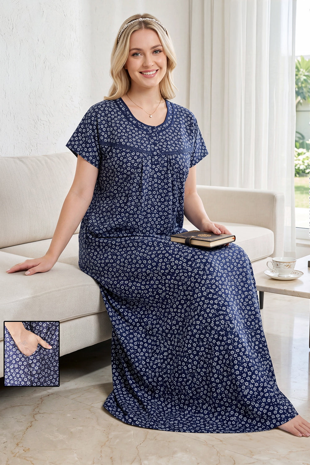 Women’s Cotton Nighty | Relaxed Fit Short Sleeve Night Dress for Women | Comfortable Everyday Nightwear |1218-3623