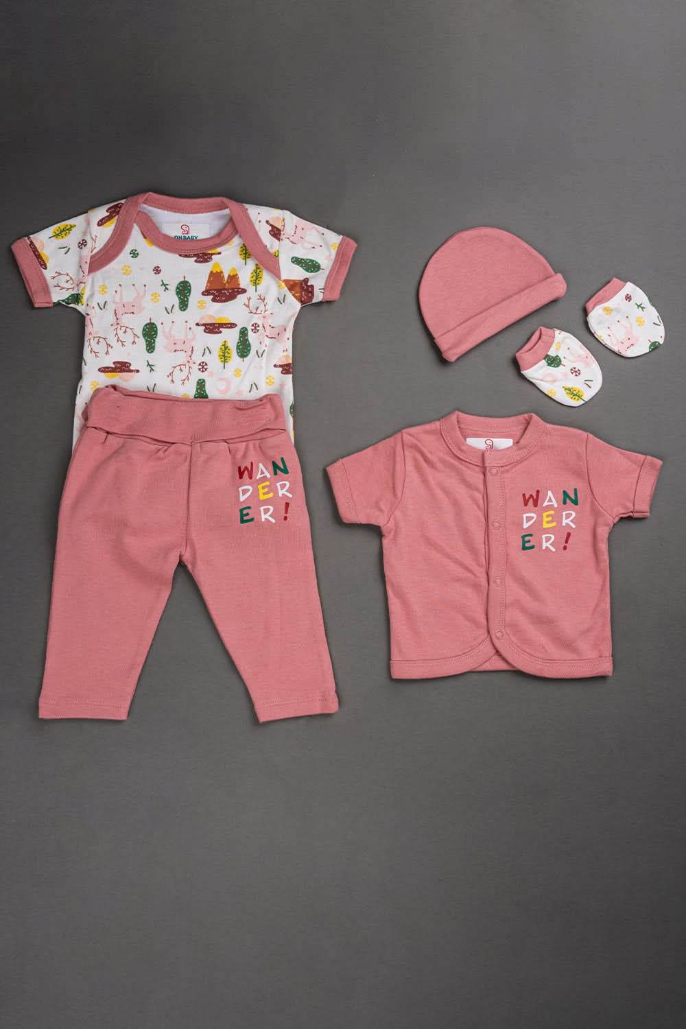 Oh Baby Cotton Interlock Knit Animal Print Infant Gift Set - Pink - S201 - Naidu Hall Family Store
