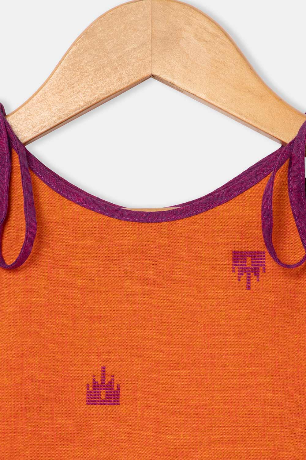 Chittythalli Girls Ethnic Layered Frock with Ruffles & Tassels – Handloom Butta Dress - Orange - FR24