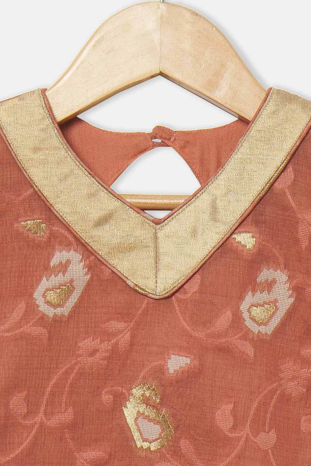 Chittythalli Girls’ Ethnic Pavadai Set – Sleeveless V-Neck Top with Flared Kali Skirt & Tassel Detailing - Peach - PS60 - Naidu Hall Family Store