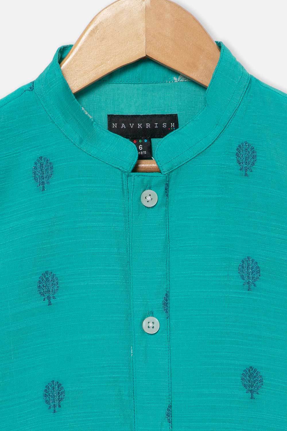Navkrish Navkrish Boys Kurta Pajama Set – Mandarin Collar Full Button Placket and Pajama Pants - Blue - S020 - Naidu Hall Family Store