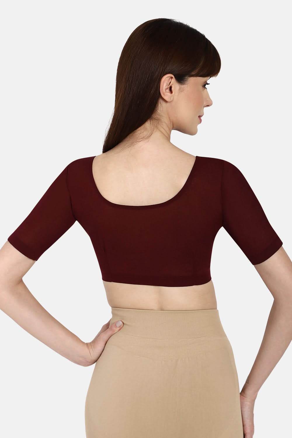 Naidu Hall Non-Wired Non-Padded Cotton Long Sleeve Blouse With Round Neck - Dark Maroon - Naidu Hall Family Store