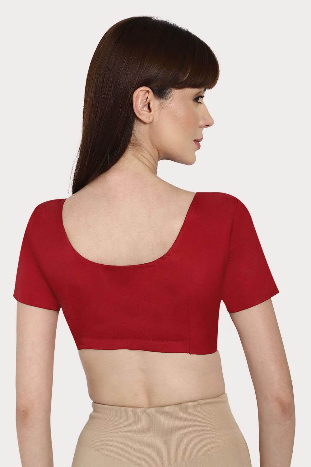 Naidu Hall Round neck Silk Cotton short sleeve blouse - Maroon - Naidu Hall Family Store