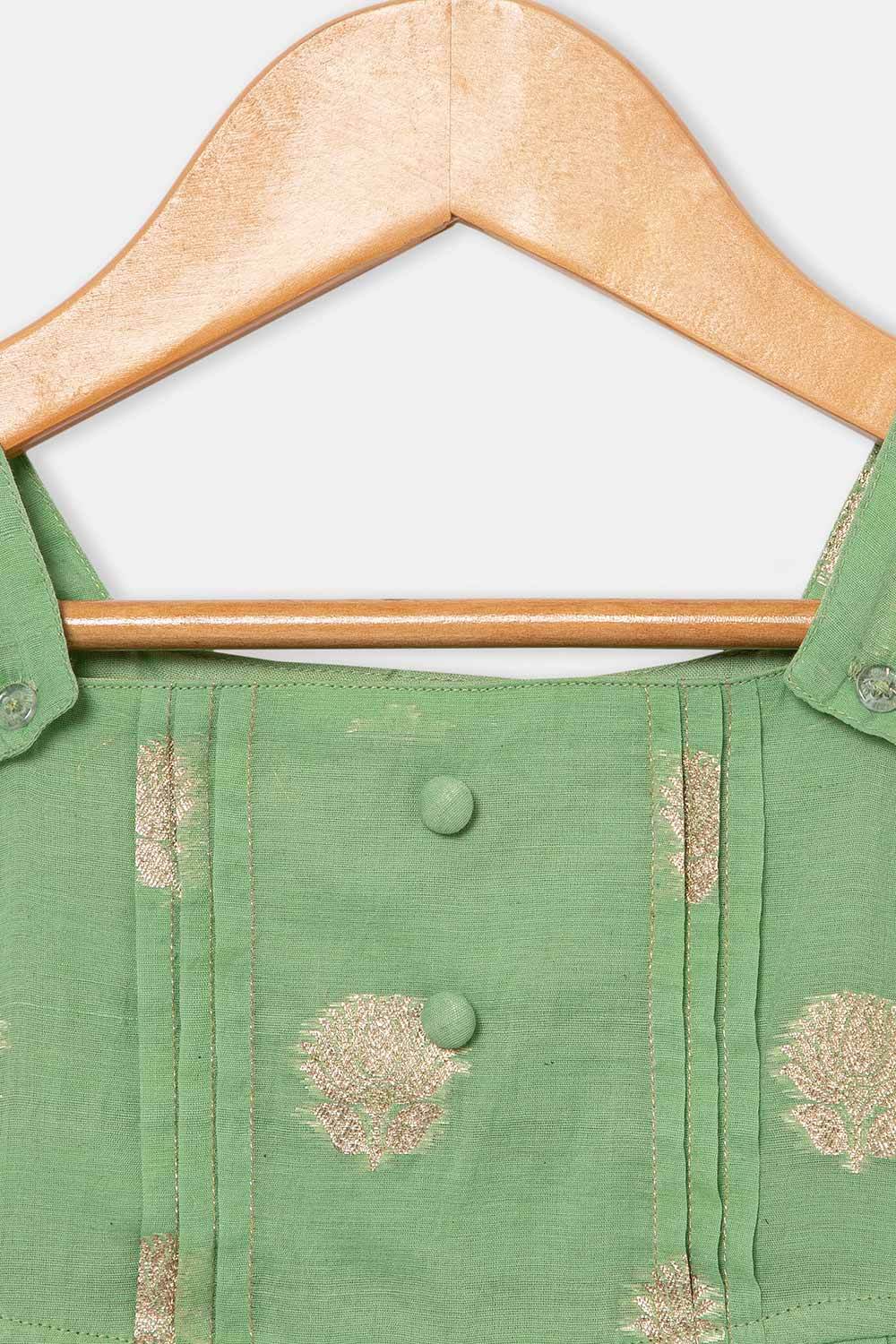 Chittythalli Girls Ethnic Frock Top with Pintuck Yoke and Pleated Skirt Traditional Indian Festive Wear - Green - FR36 - Naidu Hall Family Store