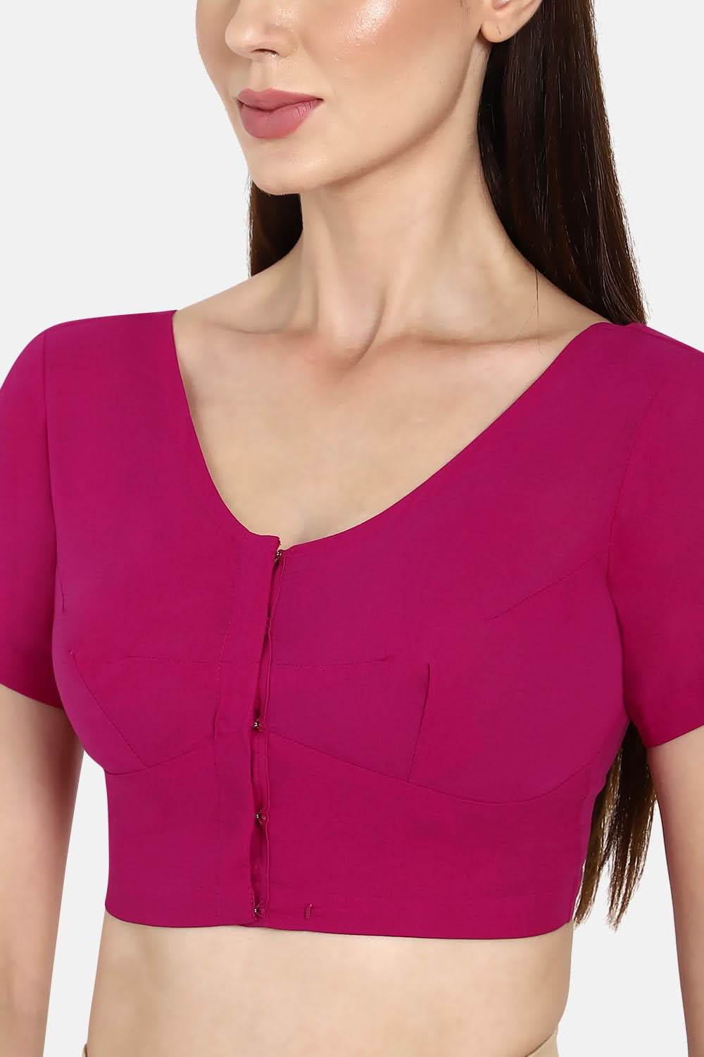 Naidu Hall Full Coverage Non-Wired Non-Padded Round neck short sleeve blouse - Violet - Naidu Hall Family Store