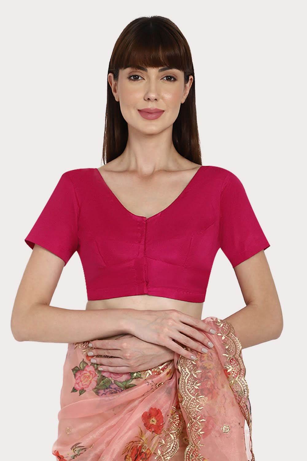 Naidu Hall Round neck Silk Cotton short sleeve blouse - Magenda - Naidu Hall Family Store