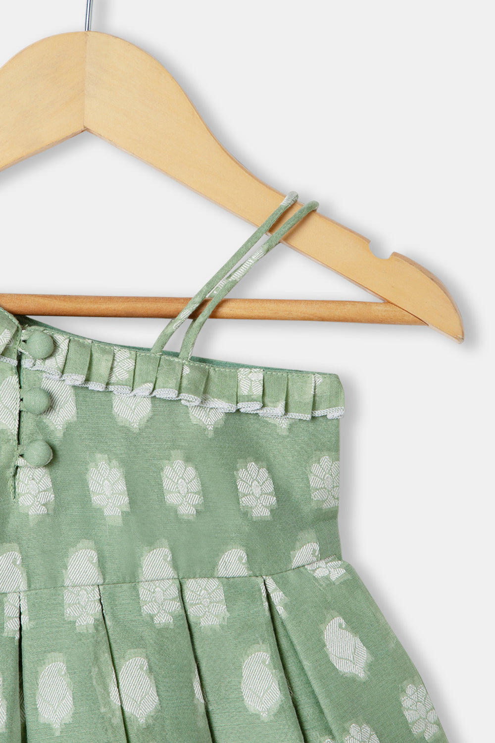 Chittythalli Girls Ethnic Frock With Knee-Length Box Pleat Frock With Knife Pleat Neck - Green - FR28