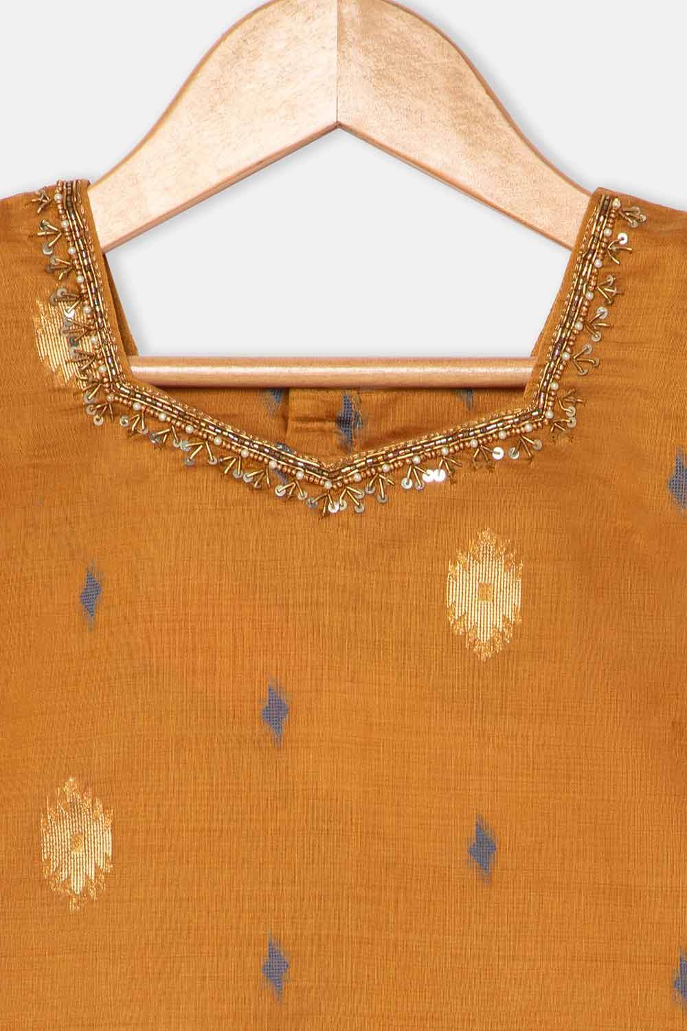 Chittythalli Traditional Girls Pavadai Set Three-Pointed Neck Blouse with Flared Skirt - Mustard - PS87 - Naidu Hall Family Store