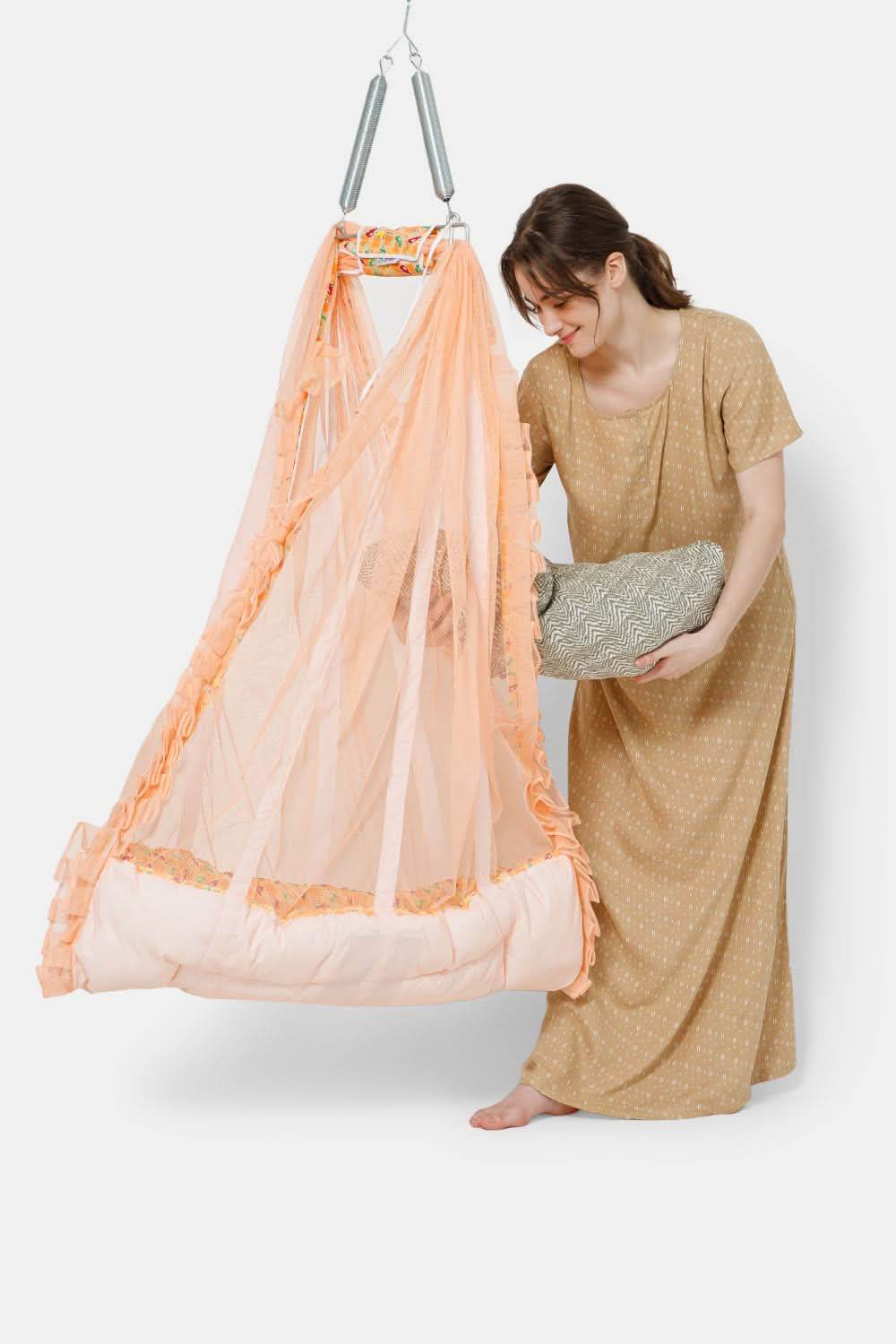 Oh Baby Printed Thuli Mosquito Net Cotton Bed - Orange - Naidu Hall Family Store