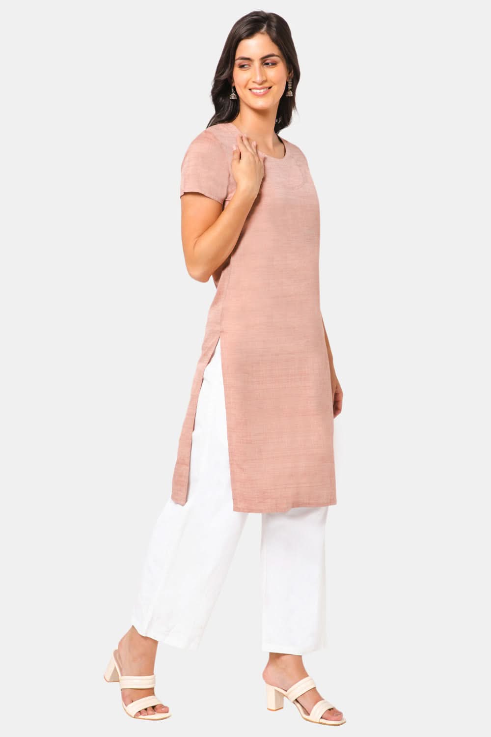 Mythri Women Knee Length Straight Kurtha - Brown - KU32