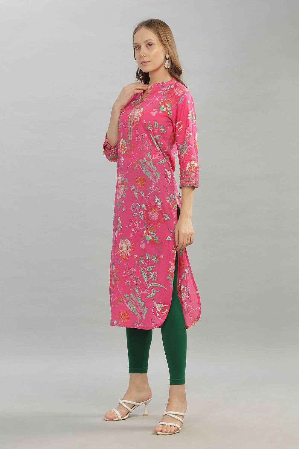 Mythri Women Casual Kurta with 3/4th Sleeves - Pink - KU10 - Naidu Hall Family Store