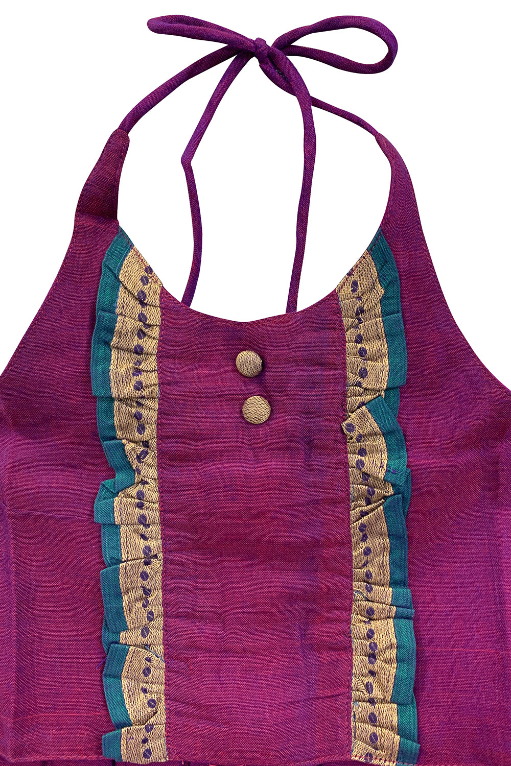 Chittythalli Girls’ Halter-Neck Pavadai Set – Cotton Blend Layered Box Pleat Skirt - Purple - PS28